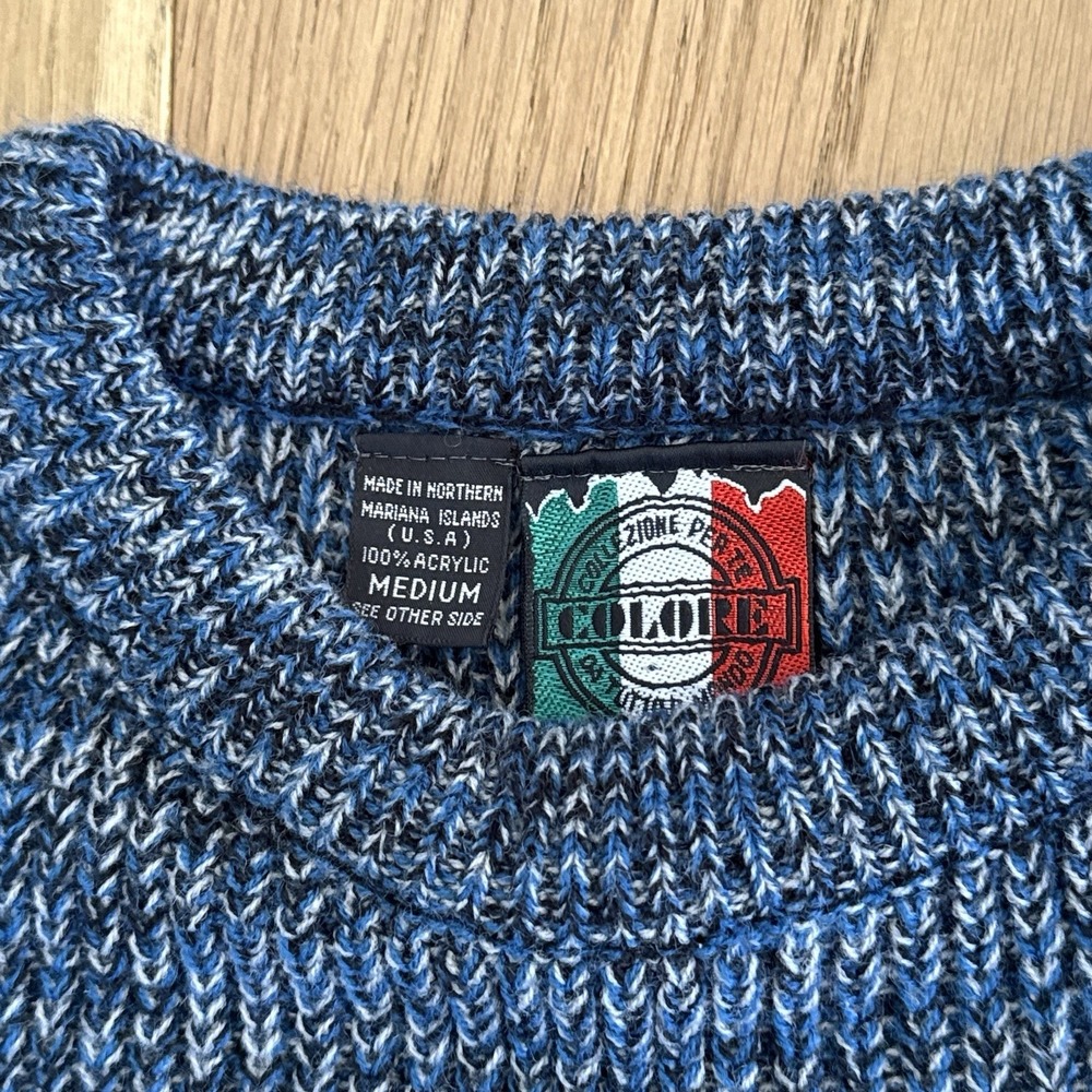 Vintage Colore Sweater Men's Medium Blue Chunky Knit Crewneck Grandpa Y2K 90s - Picture 3 of 6